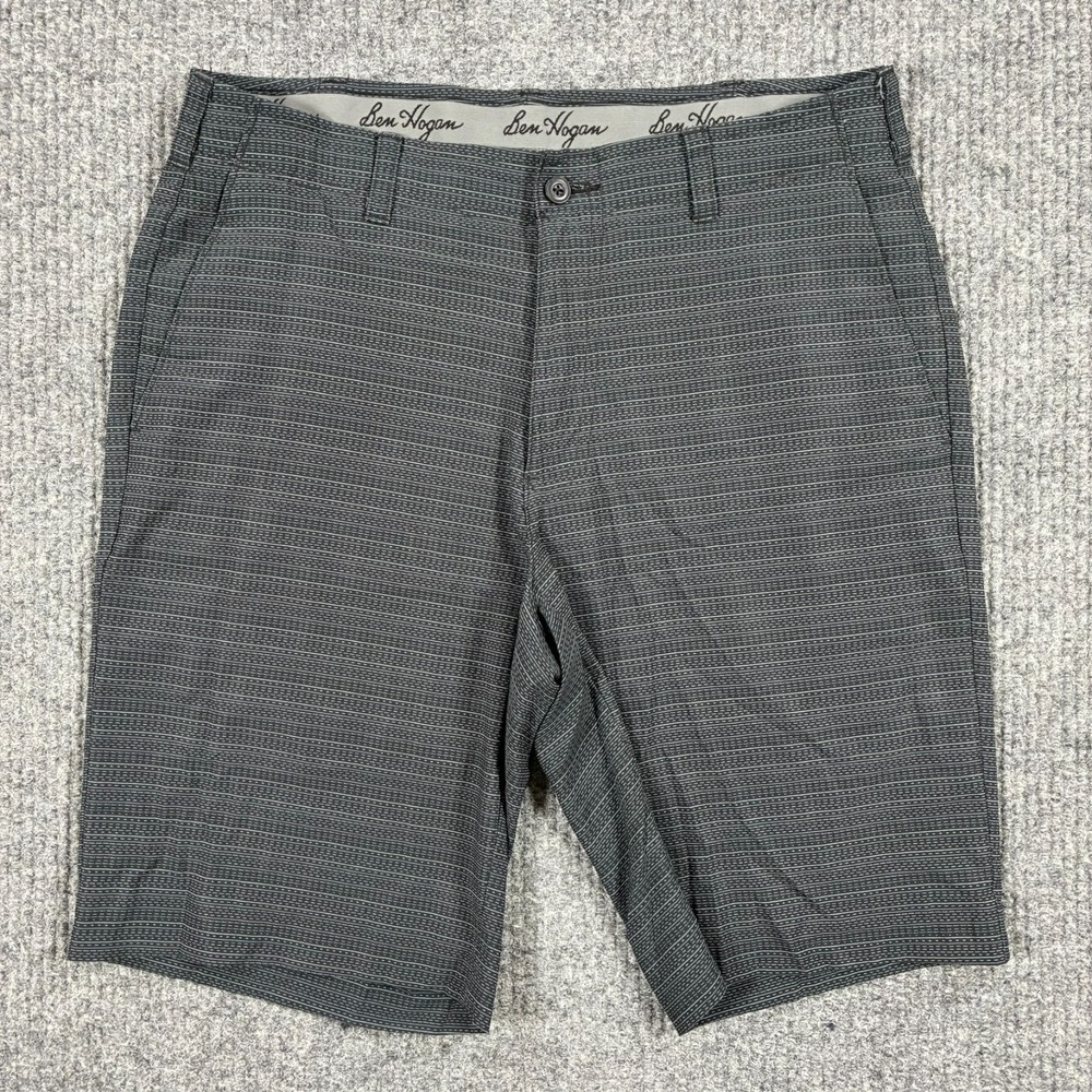 Ben Hogan Mens Golf Shorts 32 Gray Striped Stretch Performance Flat Front
